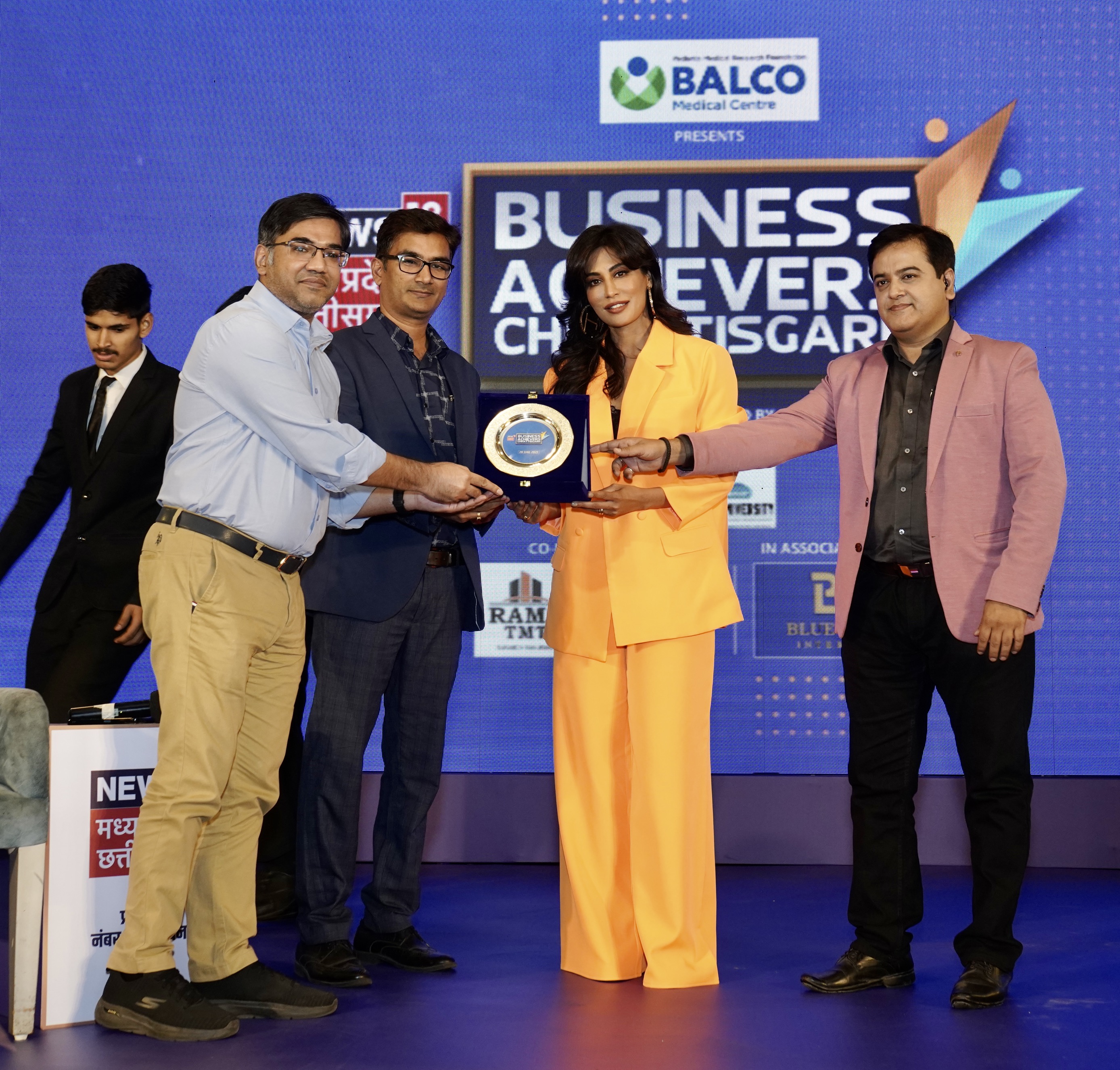 Business Achievers Chattisgarh Award from News 18 CGMP presented by Chitrangda Singh